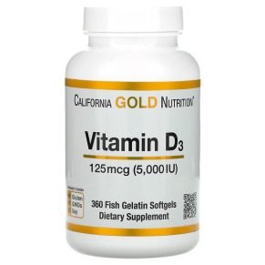 California Gold Nutrition, Vitamine D3, 125 µg, 360 capsules à enveloppe molle à base de gélatine de poisson