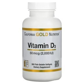 Vitamine D3 50 mg (2000 UI),California Gold Nutrition, 360 capsules à enveloppe molle à base de gélatine de poisson