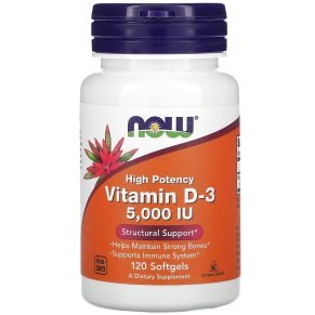Vitamine D3 120 capsules à enveloppe molle, 125 mg (5000 UI), NOW Foods,
